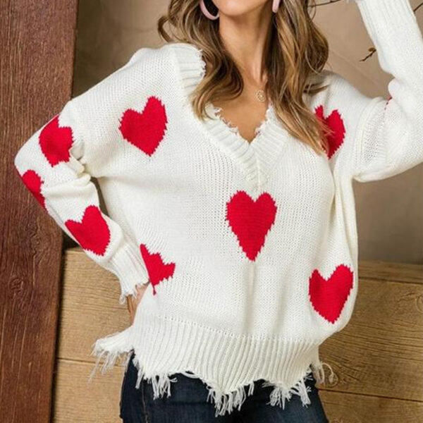 women Lover’s Lane Sweater – Plush Heart Knit, Deep V. - Image 2