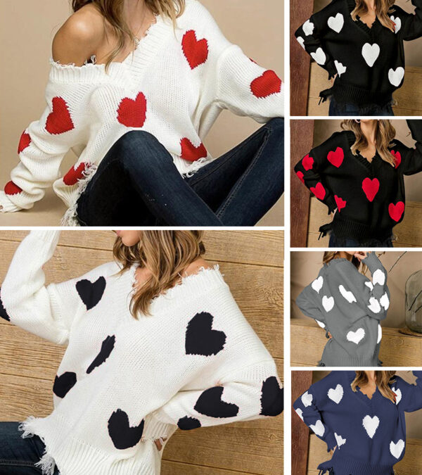 women Lover’s Lane Sweater – Plush Heart Knit, Deep V. - Image 3